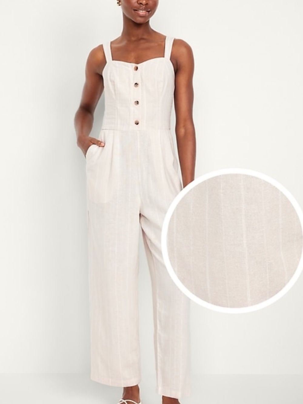 Old Navy Cream Stripe Linen-Blend Jumpsuit